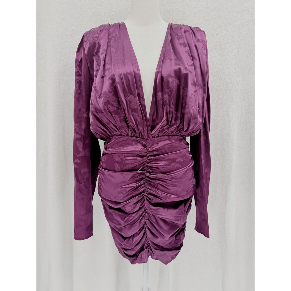 NWOT Ronny Kobo Michelle Mini Dress Deep V Small Silk Jacquard Wine Berry